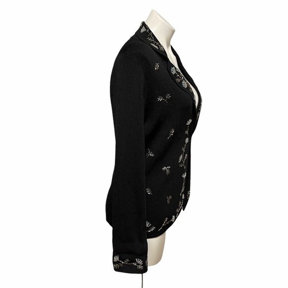 BCBGMAXAZRIA Large  Black Beaded Button Front Dressy Cardigan Sweater SIZE LARGE - Picture 4 of 9